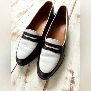 ALLEN EDMONDS vintage leather penny loafers sz 7.5 AA white and black preppy EUC